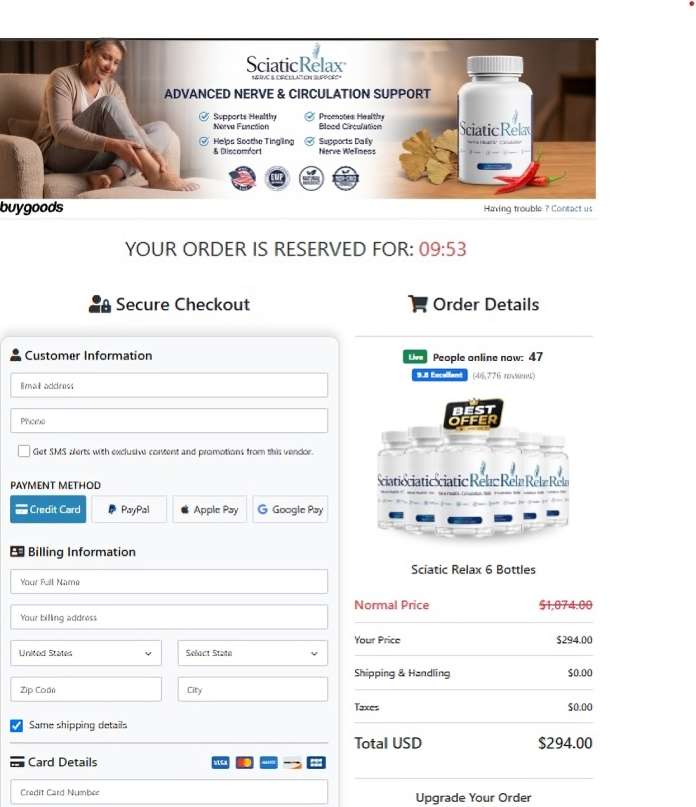 SciaticRelax - Secure Checkout Page